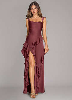 Azazie Sloane Bridesmaid Dresses Merlot A-Line Sweetheart Neckline Stretch Satin Dress image1
