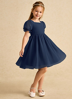Azazie Jolie Blumenmädchenkleider A-Linie mit ärmel Chiffon Kleid Dunkelmarine image1