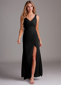 Azazie Leandra Bridesmaid Dresses Black Mermaid V-Neck Pleated Mesh Dress image5
