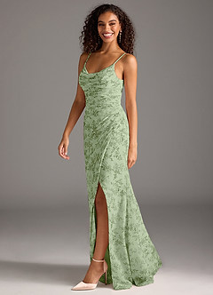 Azazie Deandra Bridesmaid Dresses Green Fern Floral Mermaid Pleated Chiffon Dress image1