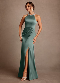 Azazie Lawrence Abiti per la Madre della Sposa Abito A-Line in Raso Elasticizzato Plissettato Muschio Marino image2