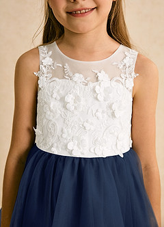 Azazie Lina Flower Girl Dresses Ivory Dark Navy Ball-Gown Lace Dress image8