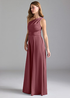 Azazie Dallas Robes de demoiselle d'honneur Robe Trapèze en Satin extensible Ue épaule Rose Du Désert image5