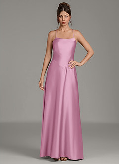 Azazie Eris Bridesmaid Dresses Candy Pink A-Line Pleated Stretch Satin Dress image3
