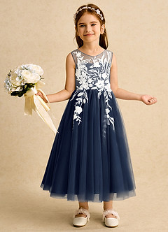 Azazie Sundae Robe Demoiselle D'honneur Fillette Robe Princesse en Dentelle Bleu Marine Foncé image1