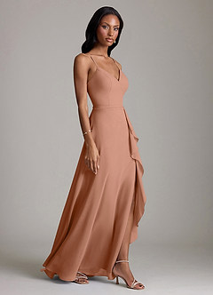 Azazie Naeem Vestidos de damas de honor Vestido de Bronceador de Gasa de Corte en A con Cuello en V fruncido image4