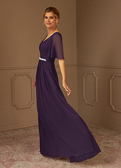 Azazie Tricia Mother of the Bride Dresses Plum A-Line V-Neck Pleated Chiffon Dress image2