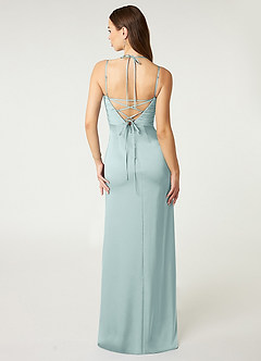 Azazie Desi Bridesmaid Dresses Mist Sheath Halter Corset Stretch Satin Dress image2
