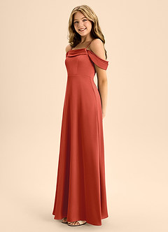 Azazie Anselie Junior Rust A-Line Off the Shoulder Stretch Satin Dress image6