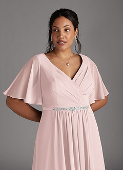 Azazie Tricia Mother of the Bride Dresses Blushing Pink A-Line V-Neck Pleated Chiffon Dress image9