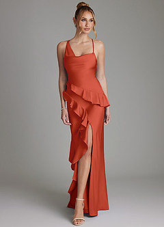 Azazie Jayda Bridesmaid Dresses Rust A-Line Ruched Stretch Satin Dress image4