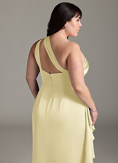 Azazie Maive Final Sale Lemon Sorbet Sheath Ruched Stretch Satin Dress image12