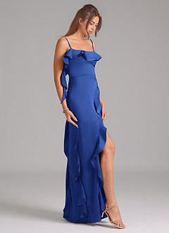Azazie Malia Bridesmaid Dresses Royal Blue A-Line Side Slit Stretch Satin Dress image5