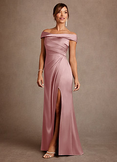 Azazie Bedford Mother of the Bride Dresses Dusty Rose Sheath Pleated Stretch Satin Dress image2