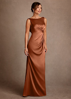 Azazie Baltimore Mother of the Bride Dresses Copper A-Line Pleated Stretch Satin Dress image4
