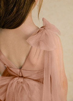 Azazie Dori Flower Girl Dresses Champagne Rose A-Line Ruched Tulle Dress image8