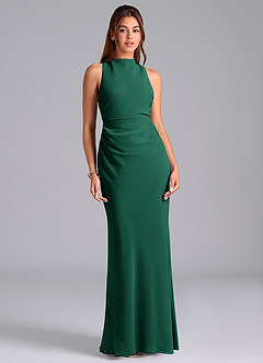 Azazie Evadne Bridesmaid Dresses Emerald A-Line Pleated Chiffon Dress image3