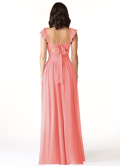 Azazie Lissa Bridesmaid Dresses Coral A-Line Lace Chiffon Dress image2