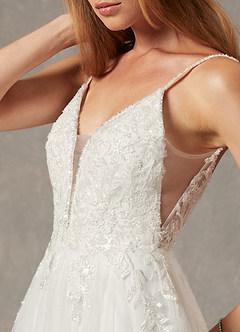 Azazie Celandine Wedding Dresses Diamond White A-Line V-Neck Sequins Tulle Dress image8