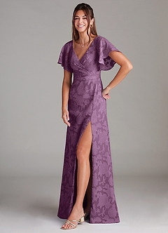 Azazie Ambrosia Jurken voor bruidsmeisjes Jurk van Bloemen Burn-out met A-Lijn Geplooid Blauweregen image4