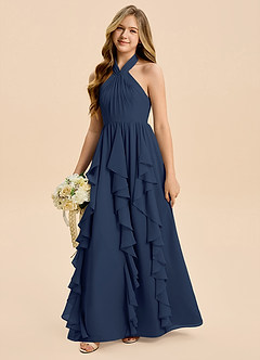 Azazie Daisy Junior Dark Navy A-Line Chiffon Dress image4