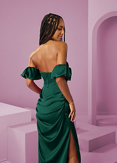 Barbie ♥ Azazie Bridesmaid Dresses Emerald Sheath Off the Shoulder Stretch Satin Convertible Dress image8