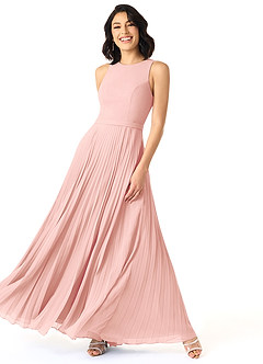 Azazie Lindie Bridesmaid Dresses Rosette A-Line Scoop Pleated Chiffon Dress image3