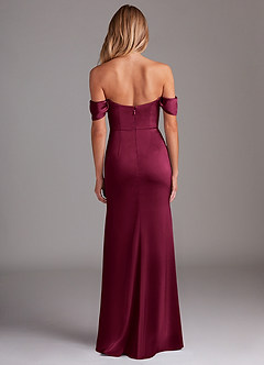 Azazie Saige Bridesmaid Dresses Burgundy Sheath Off the Shoulder Stretch Satin Dress image10
