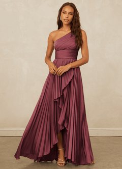 Christian Siriano Bridal for Azazie 1008 Bridesmaid Dresses Merlot A-Line One Shoulder Stretch Satin Dress image5