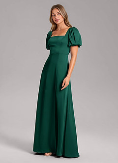 Azazie Fyona Vestidos de damas de honor Vestido de Esmeralda de Satén Elástico de Corte en A con Plisado image4