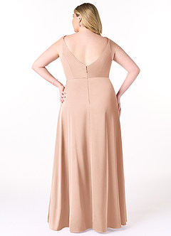Azazie Dalilah Bridesmaid Dresses Rose Gold A-Line V-Neck Pleated Stretch Satin Dress image7