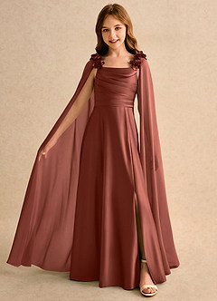 Azazie Rosita Girls Formal Blumenmädchenkleider A-Linie Plissee Stretch-Satin Kleid Rotbraun image3