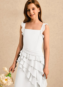 Azazie Lila Girls Formal Flower Girl Dresses Ivory A-Line Ruched Chiffon Dress image5