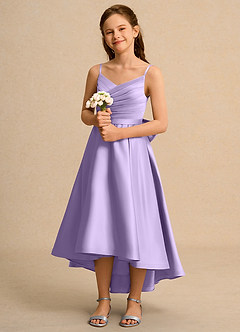 Azazie Sweets Junior Formal Flower Girl Dresses Lilac A-Line Pleated Matte Satin Dress image1