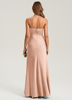 Azazie Lidia Bridesmaid Dresses Rose Gold Mermaid Side Slit Stretch Satin Dress image2