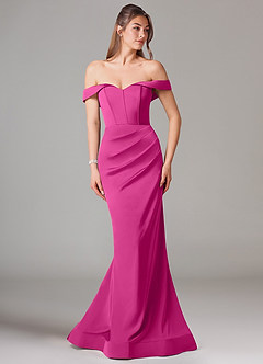 Azazie Everly Vestidos de damas de honor Vestido de Fucsia de Satén Elástico de Corte Sirena Convertible con Vestidos sin tirantes image3