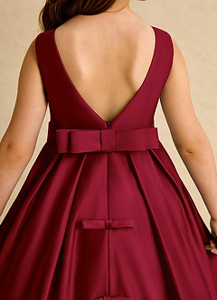 Azazie Mapel vestidos de niña de las flores Vestido de Borgoña de Satin Mate de Princesa con Plisado image7