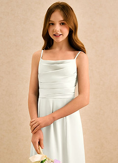 Azazie Chamomile Girls Formal Sukienki dla dziewczynek sypiących kwiaty Linia A Pofałdowany Satyna elastyczna Długość podłogi Sukienka image6