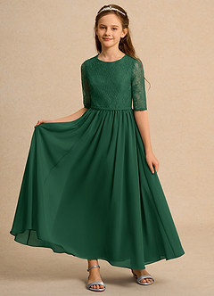 Azazie Pippin Junior Formal vestidos de niña de las flores Vestido de Verde Oscuro de Encaje de Corte En A image6