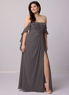 Barbie ♥ Azazie Bridesmaid Dresses Steel Grey A-Line Off the Shoulder Chiffon Convertible Dress image8