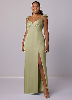 Barbie ♥ Azazie Robes de demoiselle d'honneur Robe Fourreau en Satin extensible Pistache image9