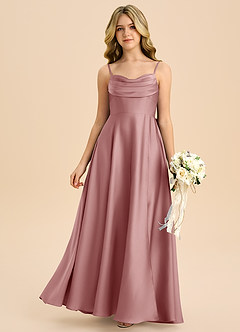 Azazie Bear Junior Vestido de Rosa Polvorienta de Satén Elástico de Corte en A con Escote de Corazón image3