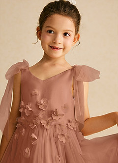 Azazie Minia Flower Girl Dresses Bronzer A-Line Bow Matte Satin Dress image4