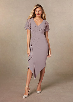 Azazie Eloise Mother of the Bride Dresses Vintage Mauve Sheath Pleated Stretch Crepe Dress image4