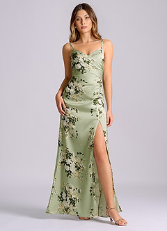 Azazie Azuree Suknie dla druhen Linia A Pofałdowany Satyna elastyczna Do ziemi Sukienka image1