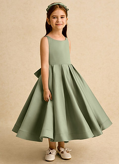 Azazie Babs Blumenmädchenkleider Ballkleid Plissee Matte Satin Kleid Pistazie image3