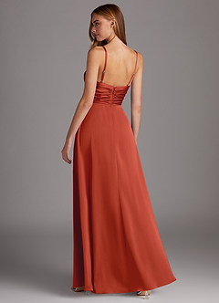 Azazie Jenna Robes de demoiselle d'honneur Robe Trapèze en Satin extensible Plissée Rouille image4
