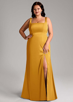 Azazie Frostine Bridesmaid Dresses Butterscotch A-Line Bow Stretch Satin Dress image12