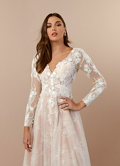 Azazie Leila Wedding Dresses Diamond White Nude A-Line V-Neck Sequins Tulle Dress image5