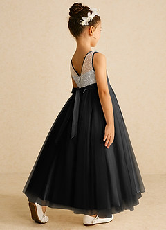 Azazie Tay Flower Girl Dresses Black A-Line Sequins Tulle Dress image5